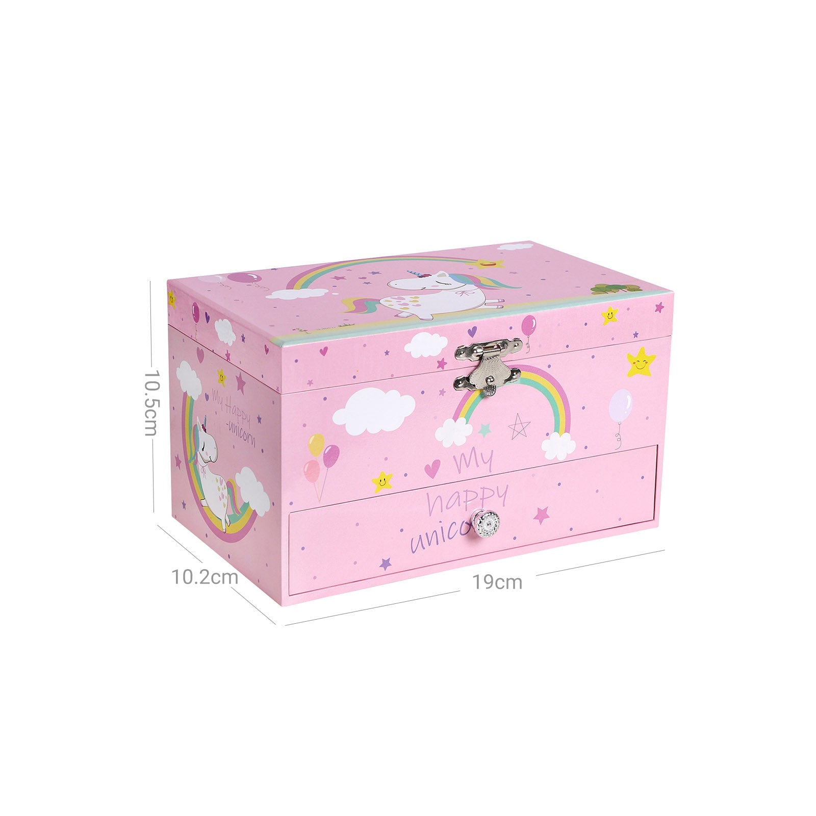 Musical Jewelry Box – Wood – Pink – Unicorn Melody with Pullout Drawer and Divided Compartments