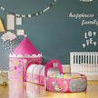 Kids Play Tent – Fabric – Pink – 3-in-1 Unicorn Princess Theme with Tunnel and Ball Pit
