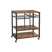 Utility Kitchen Cart – Metal and Wood – Rustic Brown – Mobile with Storage Shelves and Bottle Holder
