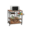 Utility Kitchen Cart – Metal and Wood – Rustic Brown – Mobile with Storage Shelves and Bottle Holder