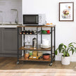 Utility Kitchen Cart – Metal and Wood – Rustic Brown – Mobile with Storage Shelves and Bottle Holder