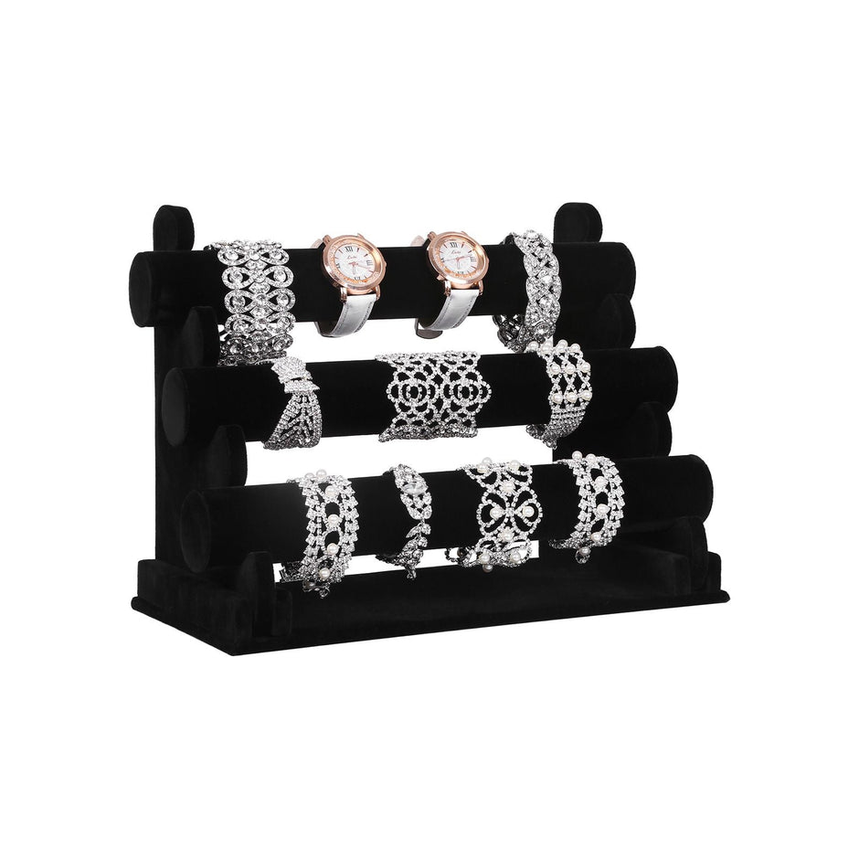 Jewellery Display Stand – Velvet – Black – 3-Bar Tangle-Free Organizer