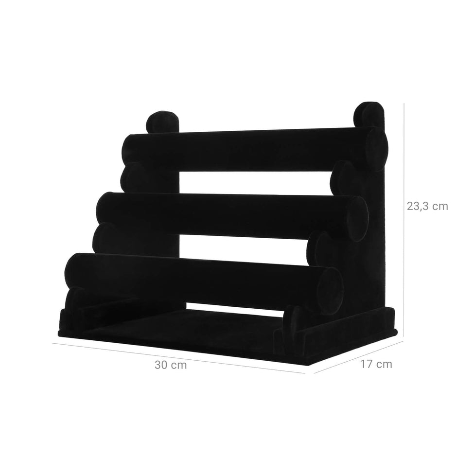 Jewellery Display Stand – Velvet – Black – 3-Bar Tangle-Free Organizer