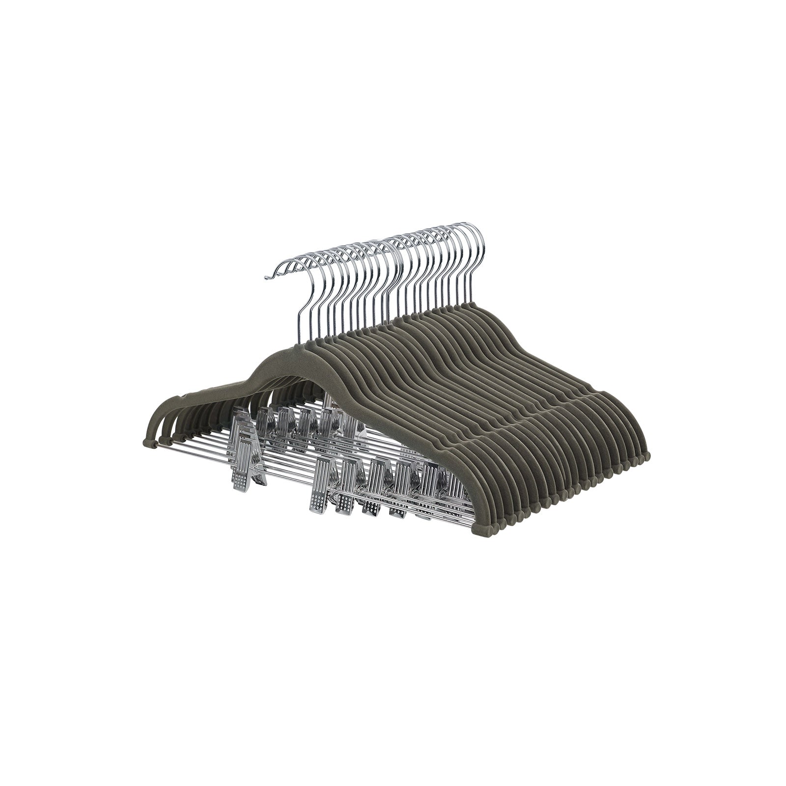 Velvet Trouser Hangers – Velvet – Grey – Non-Slip with 360 Rotating Hook and Clips