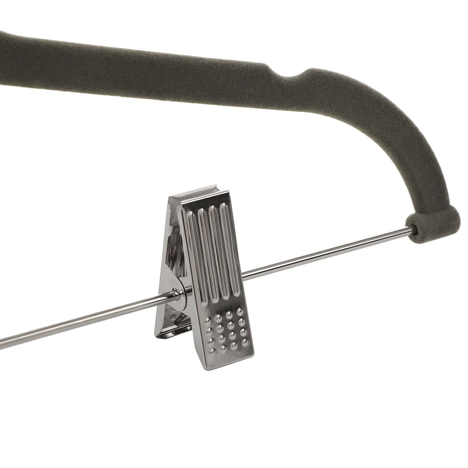 Velvet Trouser Hangers – Velvet – Grey – Non-Slip with 360 Rotating Hook and Clips
