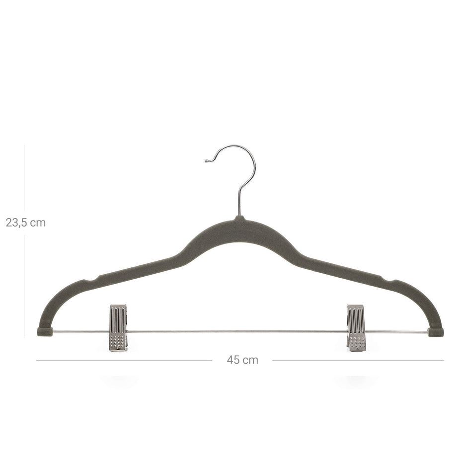 Velvet Trouser Hangers – Velvet – Grey – Non-Slip with 360 Rotating Hook and Clips