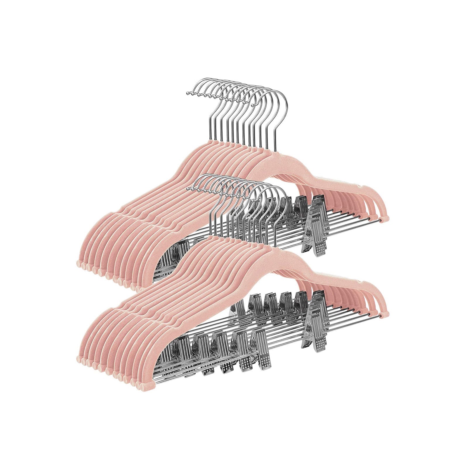 Velvet Trouser Hangers – Velvet – Grey – Non-Slip Space Saving with Clips and 360° Rotating Hook, 12 Piece Set