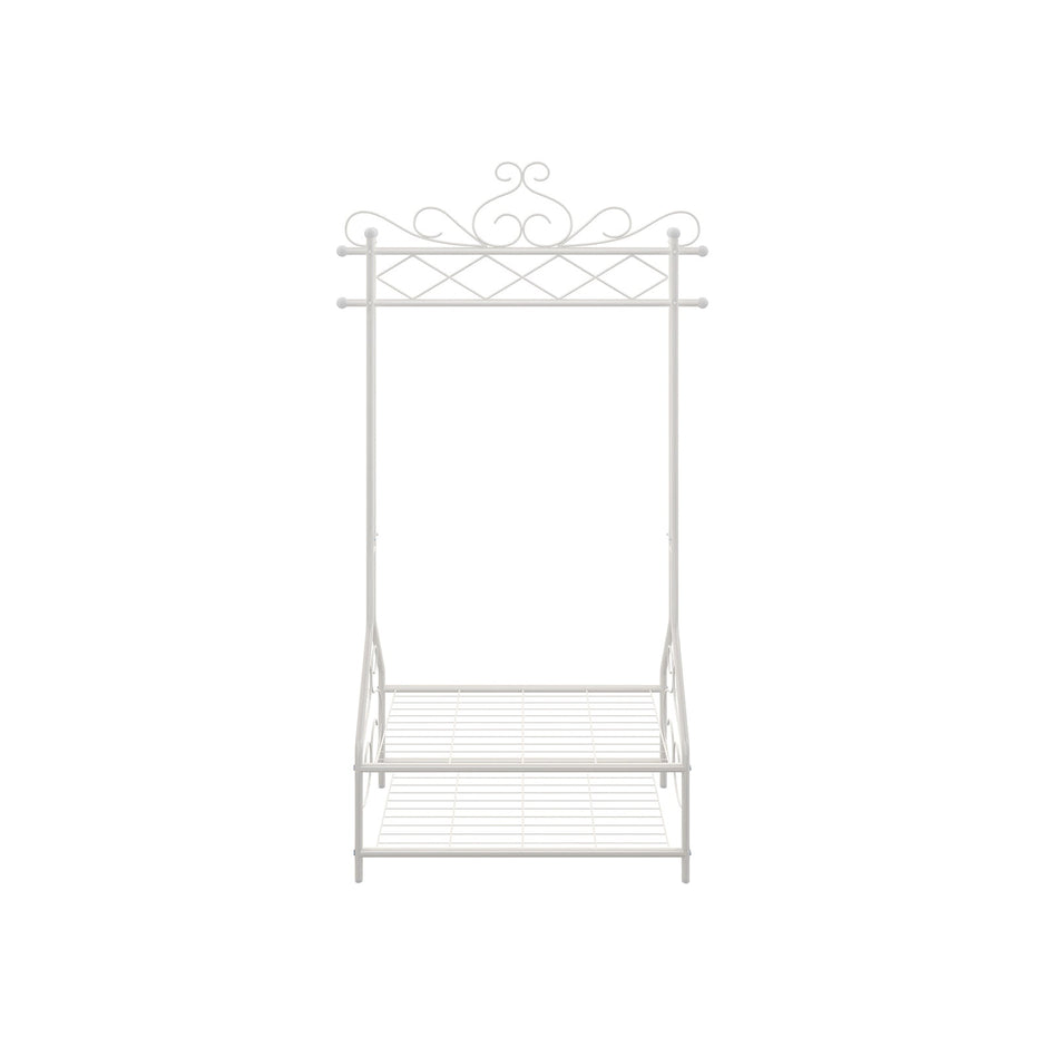 Vintage Coat Rack – Metal and Wood – Cream – Includes Garment Rail and 2 Shelves