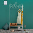 Vintage Coat Rack – Metal and Wood – Cream – Includes Garment Rail and 2 Shelves