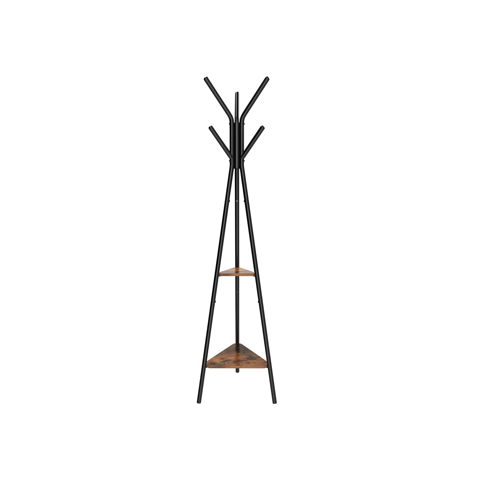 Coat Rack Stand – Metal – Black – Vintage Industrial Style with 2 Shelves