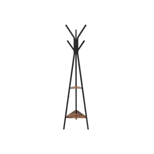 Coat Rack Stand – Metal – Black – Vintage Industrial Style with 2 Shelves