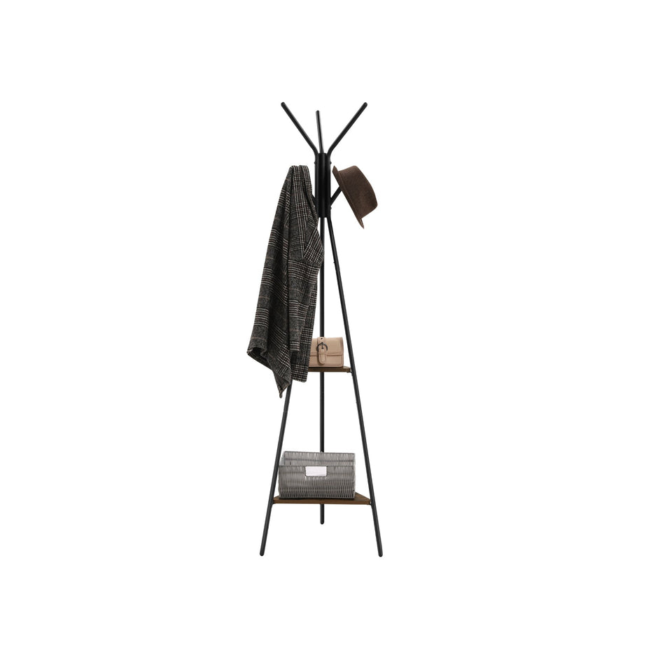 Coat Rack Stand – Metal – Black – Vintage Industrial Style with 2 Shelves