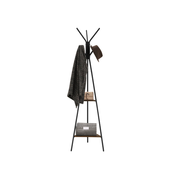 Coat Rack Stand – Metal – Black – Vintage Industrial Style with 2 Shelves