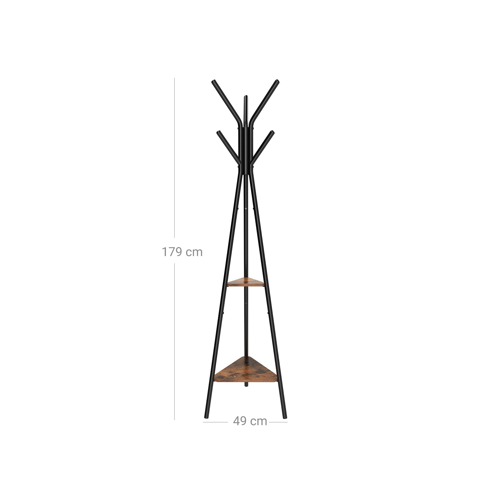 Coat Rack Stand – Metal – Black – Vintage Industrial Style with 2 Shelves