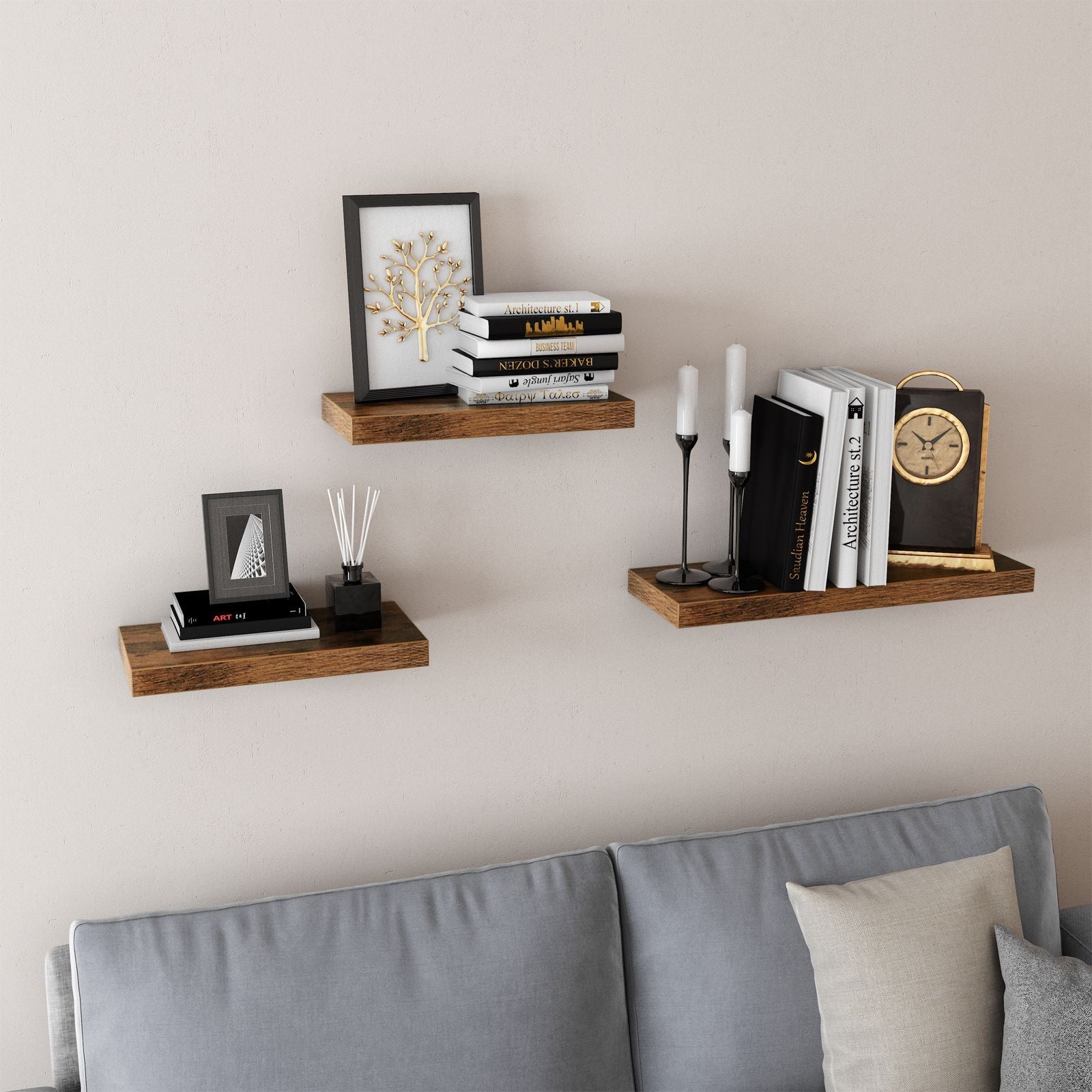 Floating Shelf – MDF – Rustic Brown – Wall Mounted Display Storage