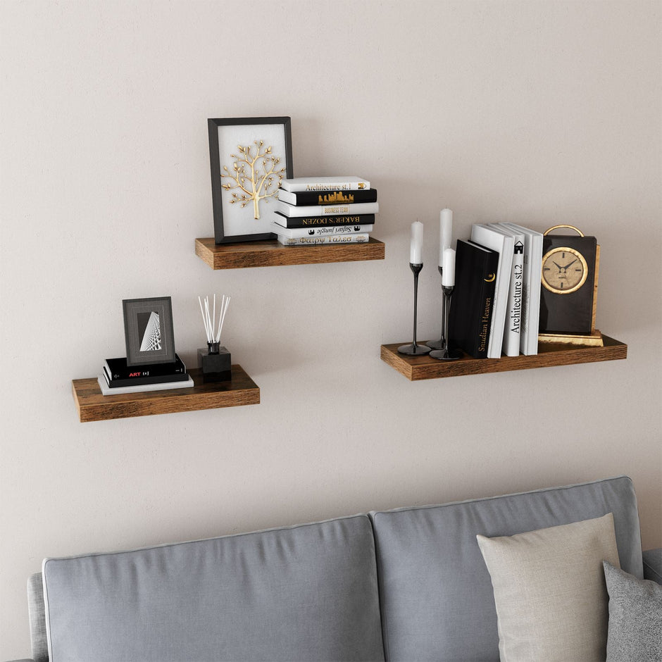 Floating Shelf – MDF – Rustic Brown – Wall Mounted Display Storage