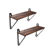 Vintage Floating Shelves – Wood and Metal – Rustic Brown – Set of 2 Wall Mounted Display Ledges