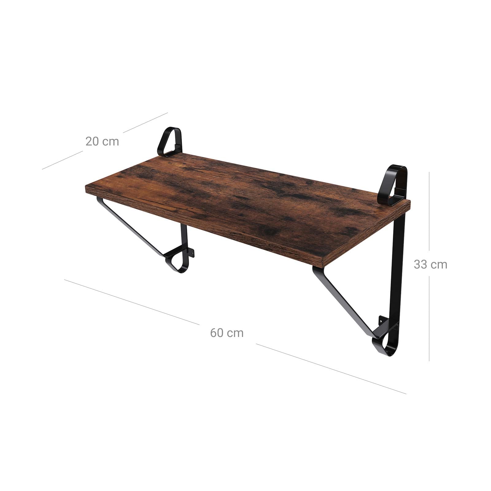 Vintage Floating Shelves – Wood and Metal – Rustic Brown – Set of 2 Wall Mounted Display Ledges