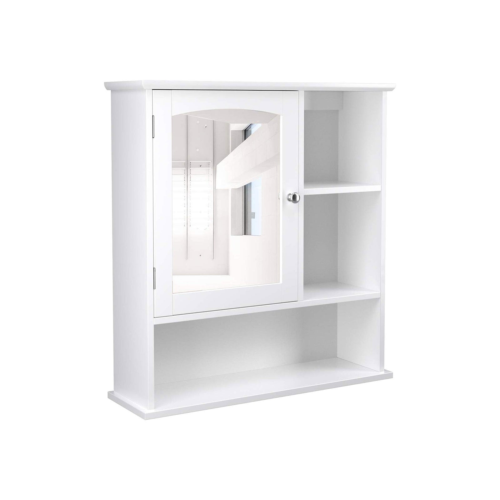 Wall Cabinet – Wooden – White – Wall Mounted with Mirror and Adjustable Shelf