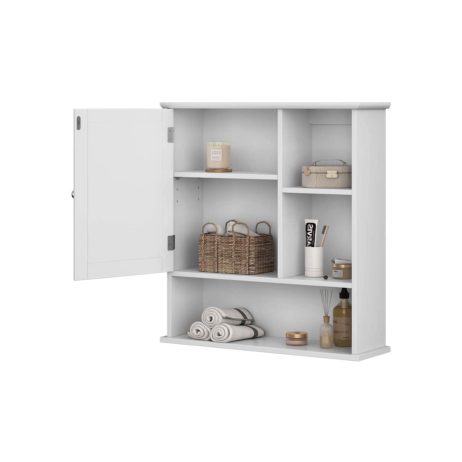 Wall Cabinet – Wooden – White – Wall Mounted with Mirror and Adjustable Shelf