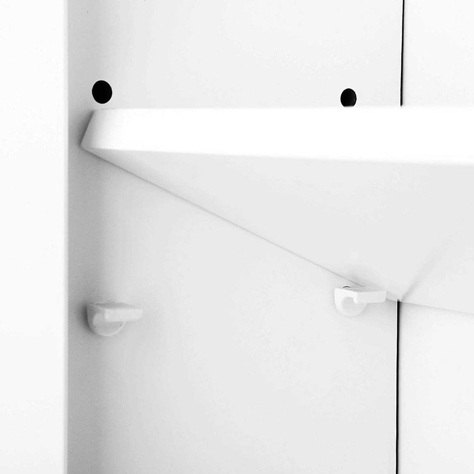 Wall Cabinet – Wooden – White – Wall Mounted with Mirror and Adjustable Shelf