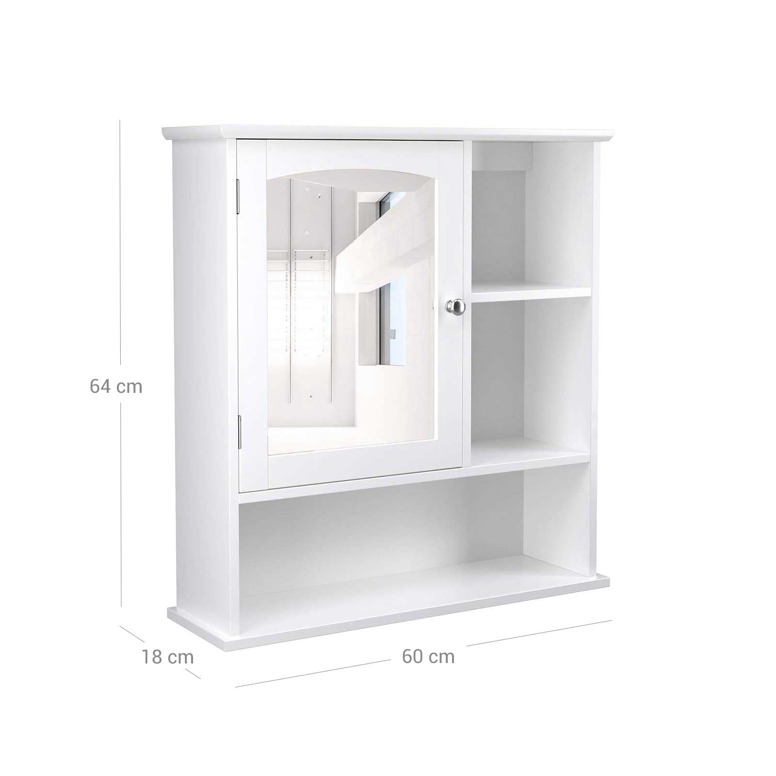 Wall Cabinet – Wooden – White – Wall Mounted with Mirror and Adjustable Shelf