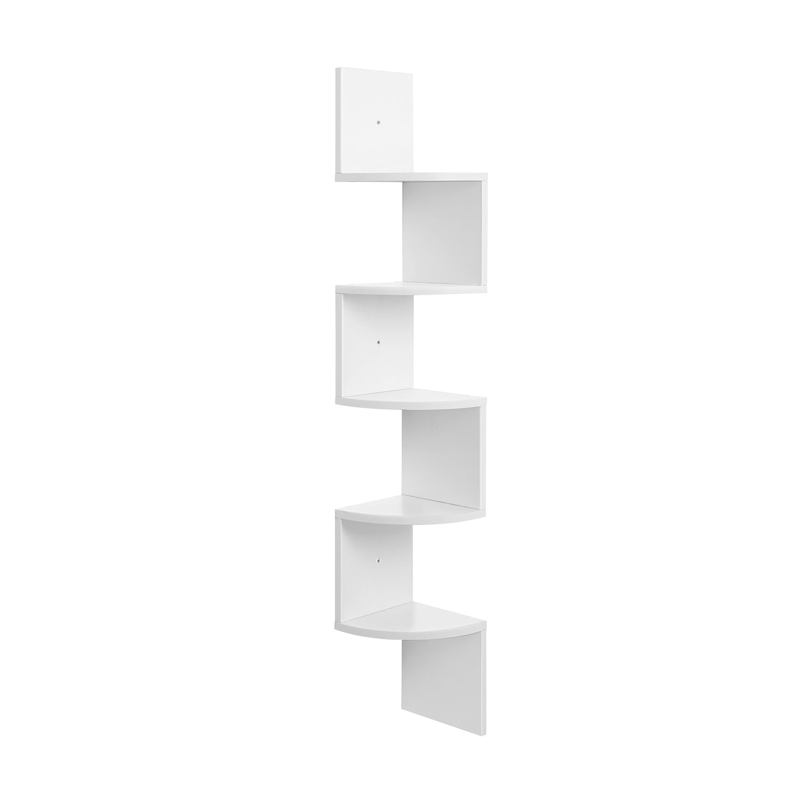 5 Tier Floating Corner Shelf – Wood – White – Zigzag Design