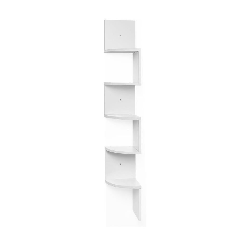 5-Tier Floating Wall Corner Shelf – Wood – White – Zigzag Design