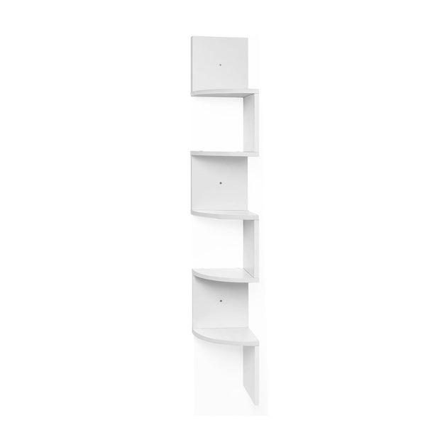5-Tier Floating Wall Corner Shelf – Wood – White – Zigzag Design