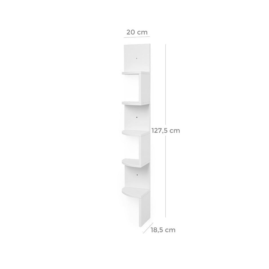 5-Tier Floating Wall Corner Shelf – Wood – White – Zigzag Design