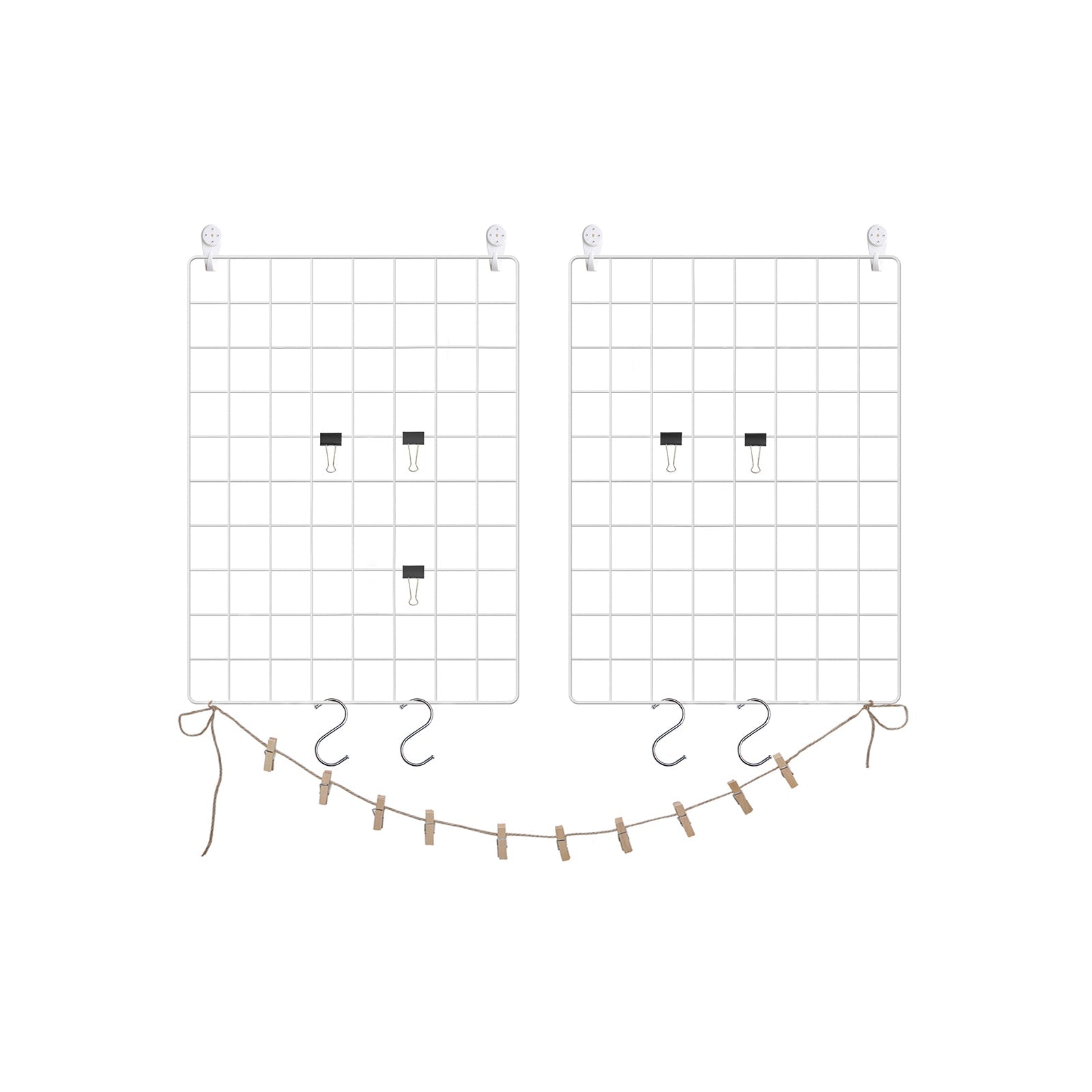 Wall Grid Photo Display – Metal Mesh – Rose Gold – Multifunctional Art Decor with Clips and Hemp Cord