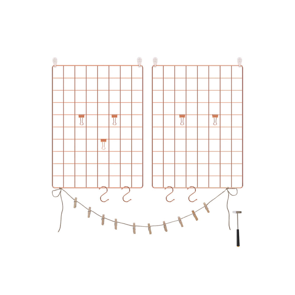 Wall Grid Photo Panel – Metal Mesh – Rose Gold – Set of 2 with S Hooks and Clips