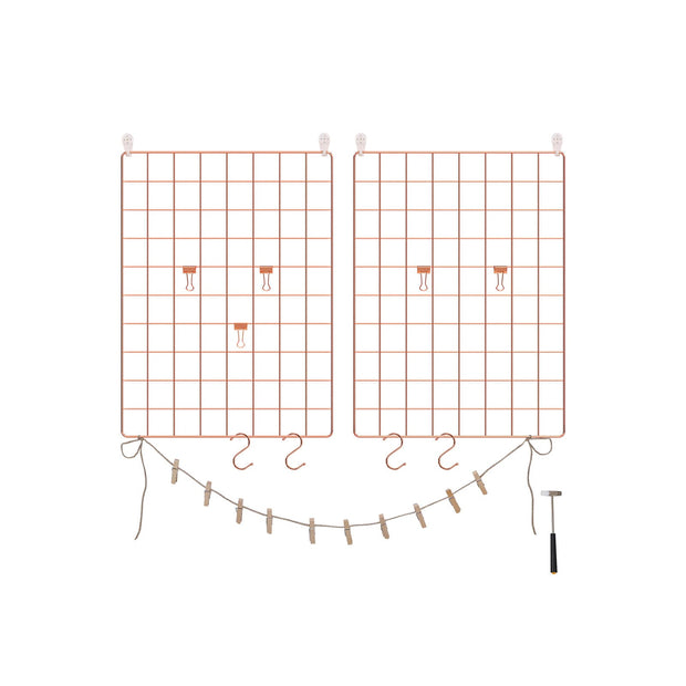Wall Grid Photo Panel – Metal Mesh – Rose Gold – Set of 2 with S Hooks and Clips