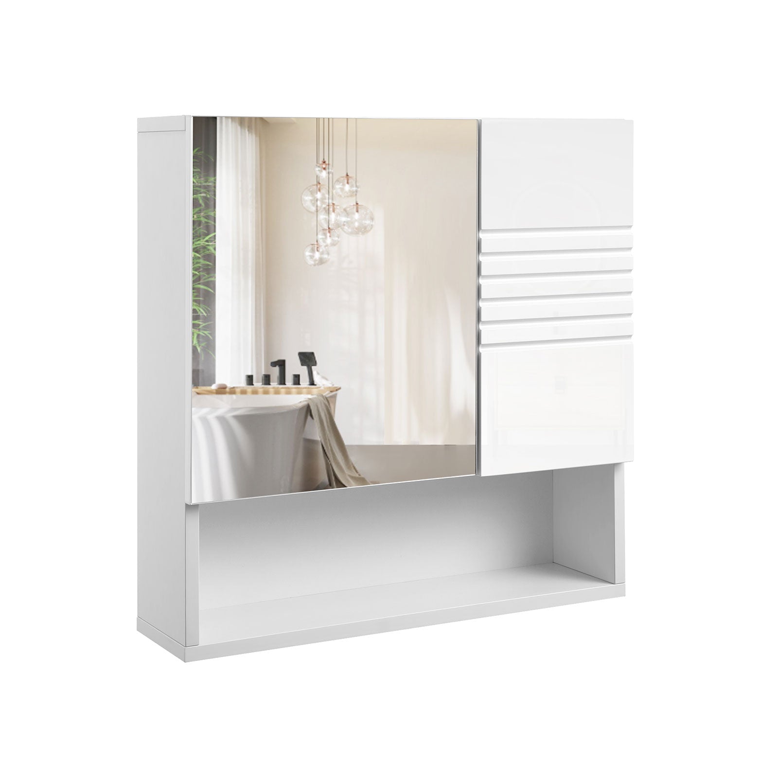 Wall Mounted Bathroom Cabinet – Wood – White – Adjustable Shelves and Buffer Hinges