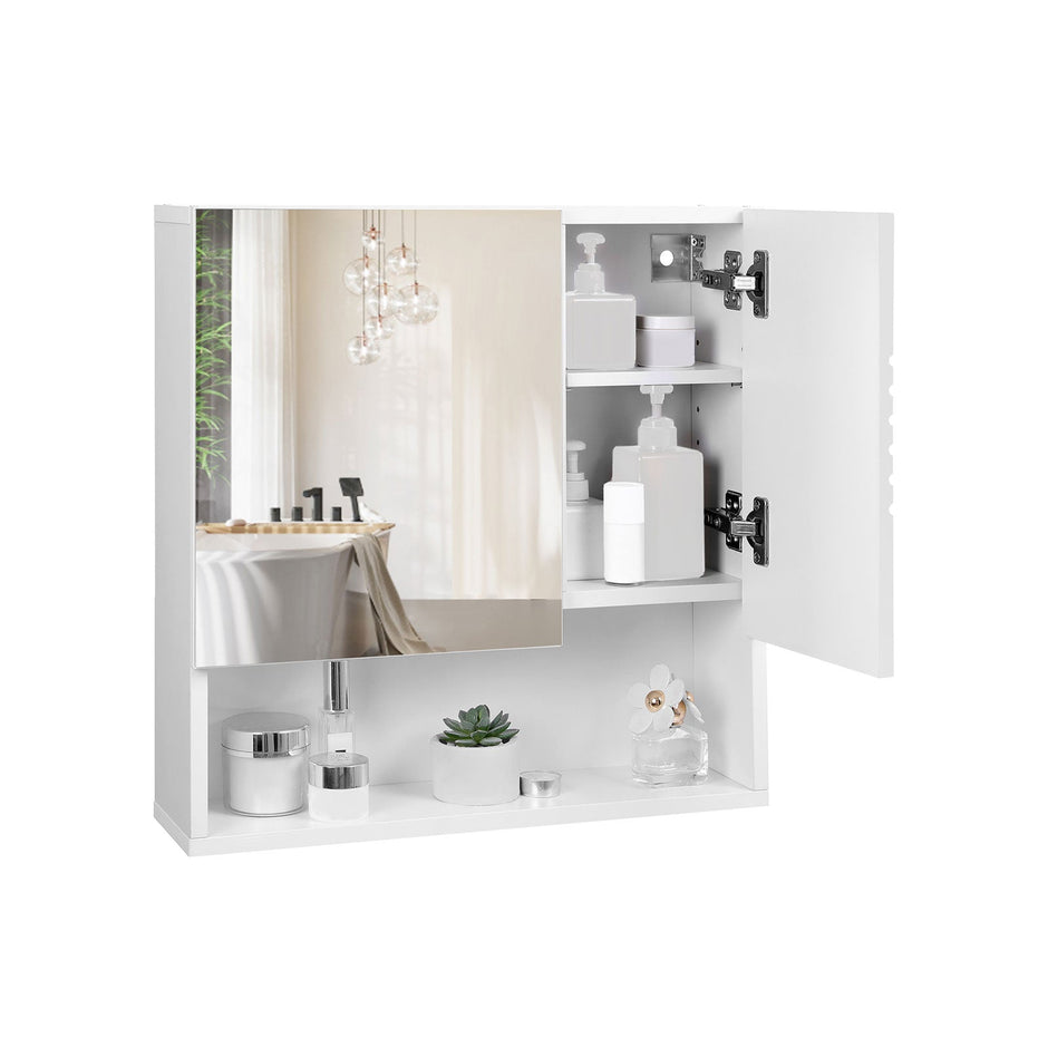 Wall Mounted Bathroom Cabinet – Wood – White – Adjustable Shelves and Buffer Hinges