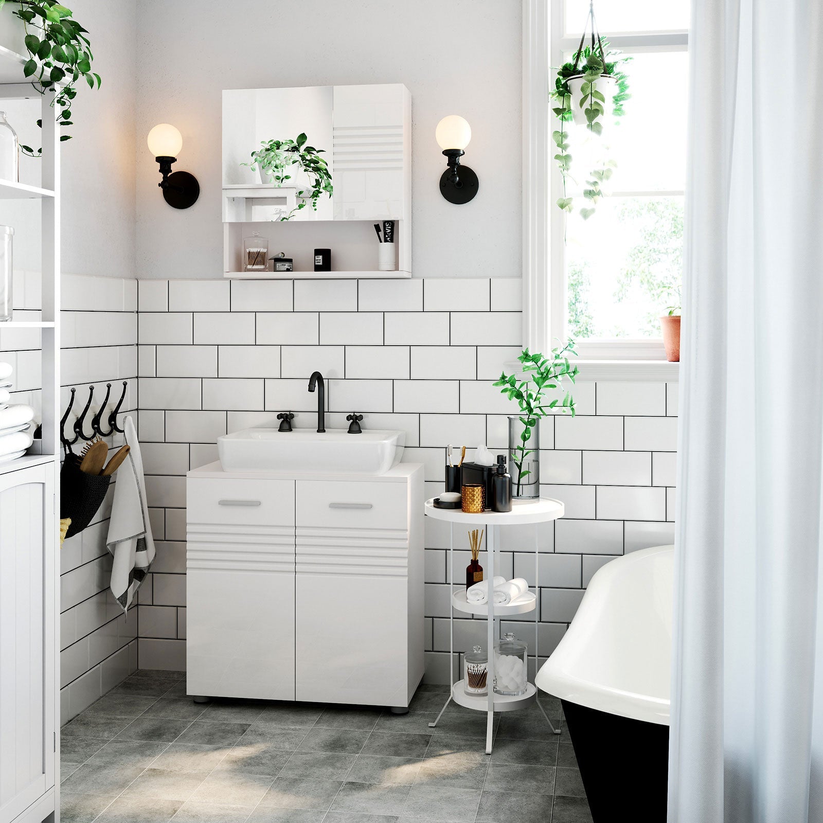 Wall Mounted Bathroom Cabinet – Wood – White – Adjustable Shelves and Buffer Hinges