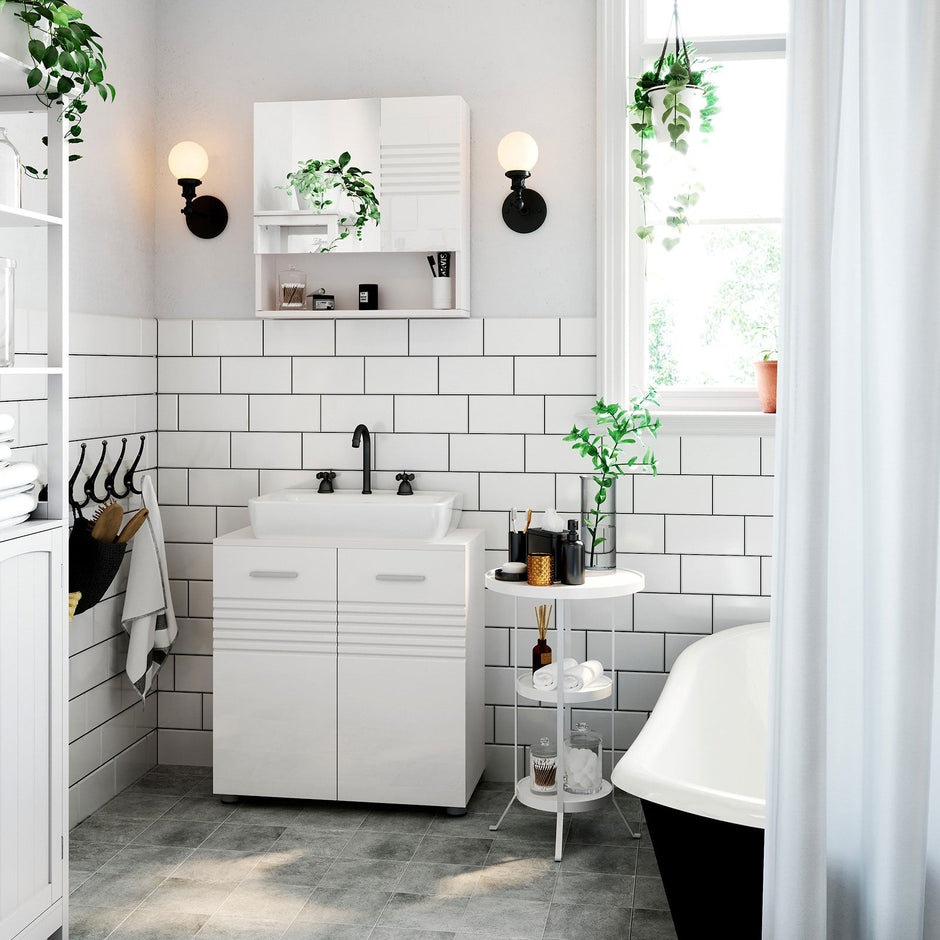 Wall Mounted Bathroom Cabinet – Wood – White – Adjustable Shelves and Buffer Hinges