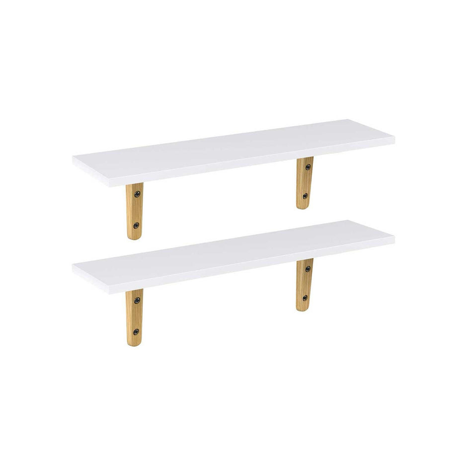 Floating Wall Mounted Shelves – Wood – White and Natural – Set of 2, Max Capacity 15 kg Each