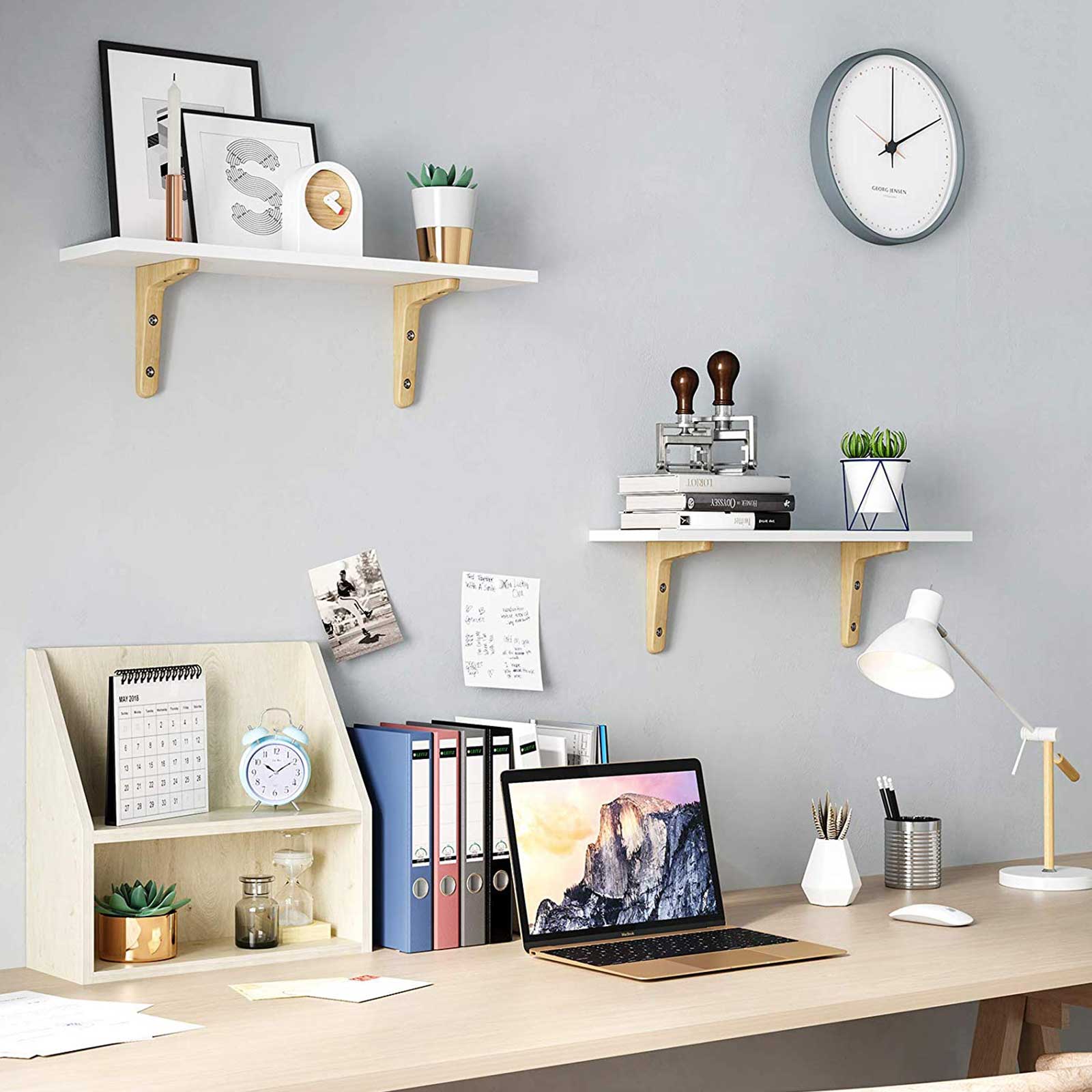 Floating Wall Mounted Shelves – Wood – White and Natural – Set of 2, Max Capacity 15 kg Each