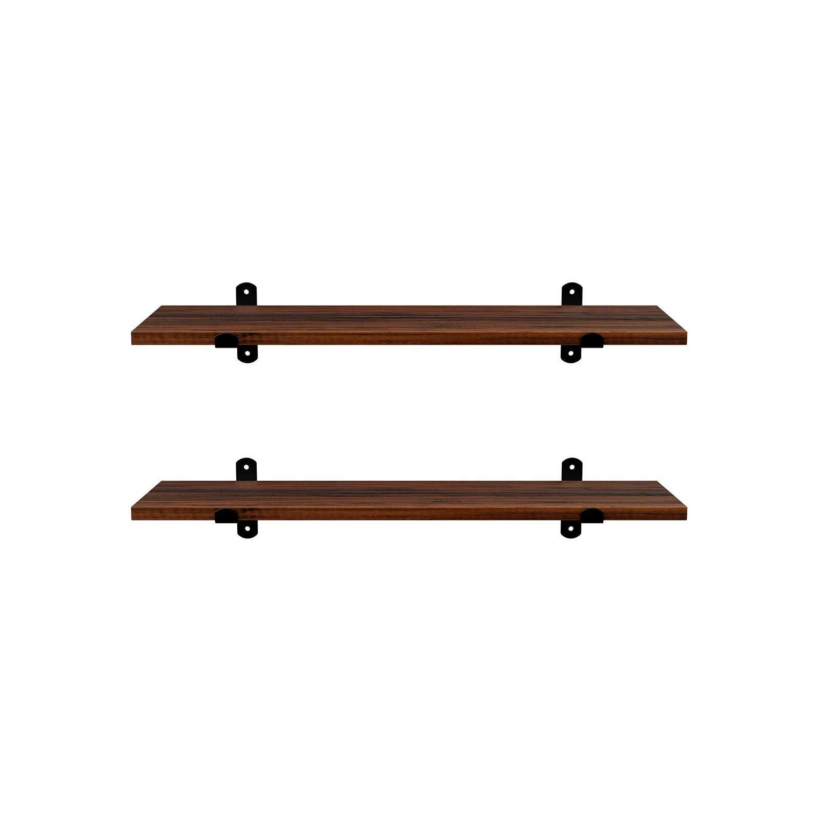 Wall Mounted Floating Shelves – MDF – Brown & Black – Set of 2, Retro Style, Max Capacity 15 kg Each