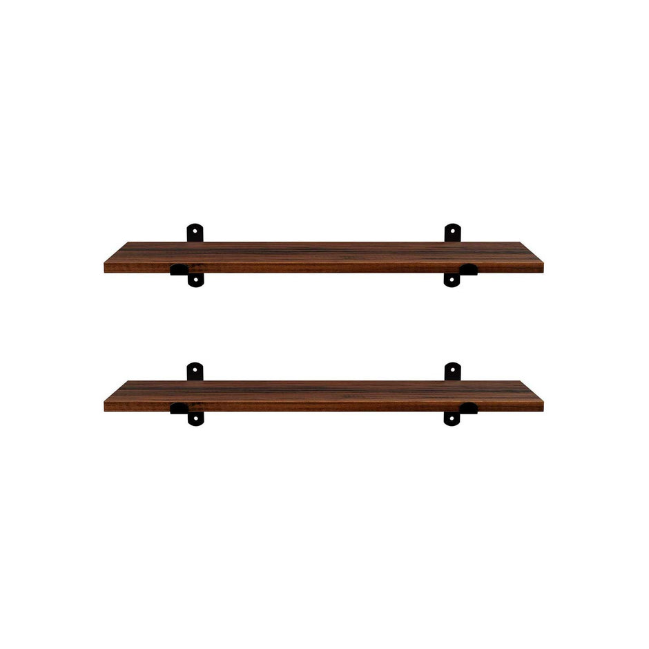 Wall Mounted Floating Shelves – MDF – Brown & Black – Set of 2, Retro Style, Max Capacity 15 kg Each
