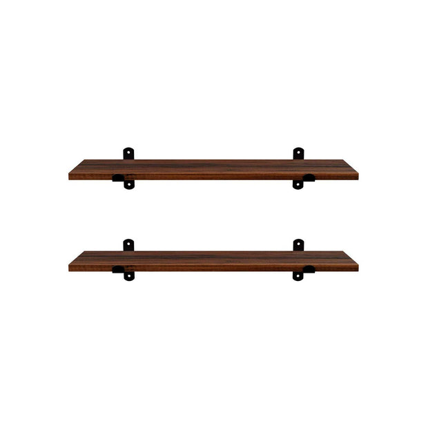Wall Mounted Floating Shelves – MDF – Brown & Black – Set of 2, Retro Style, Max Capacity 15 kg Each