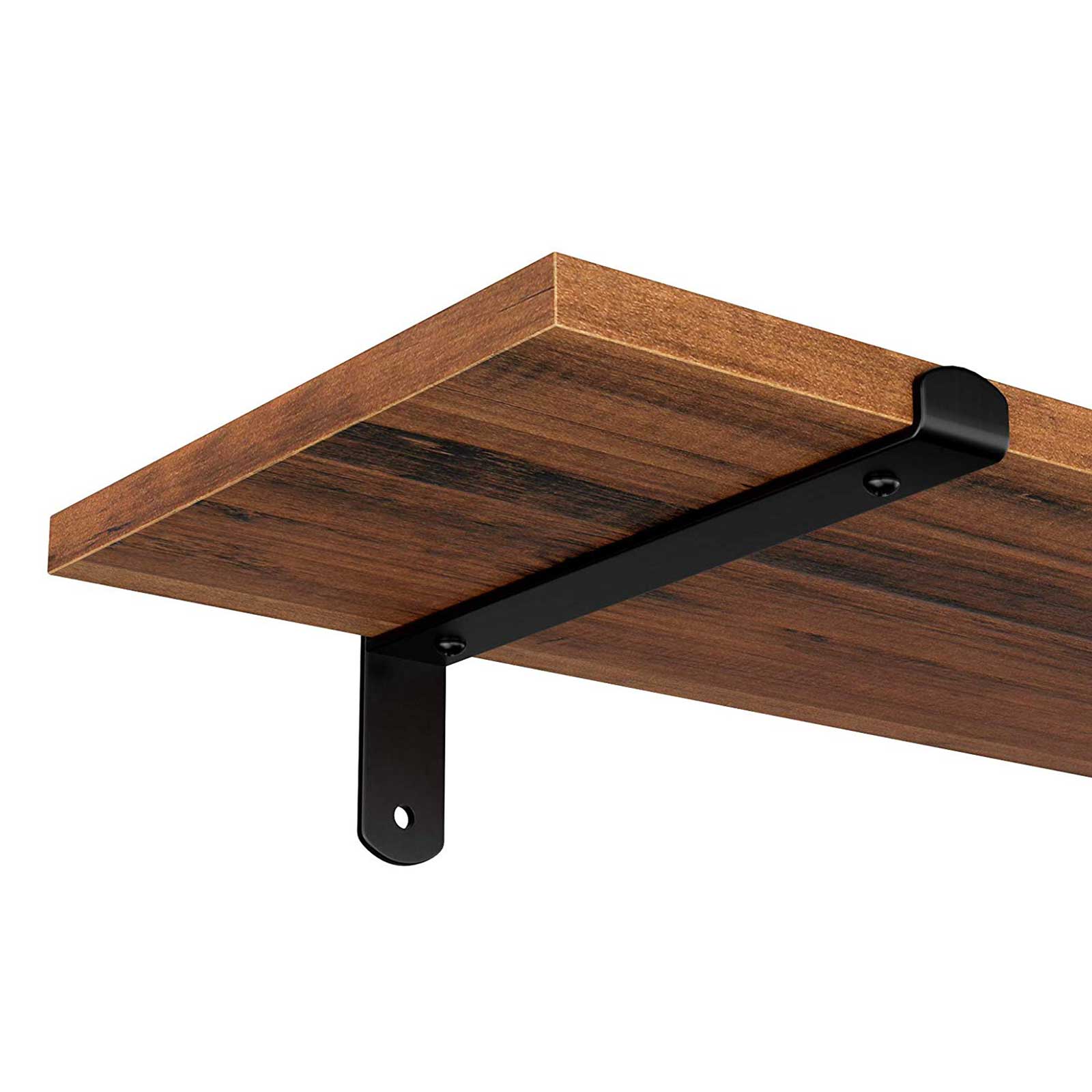 Wall Mounted Floating Shelves – MDF – Brown & Black – Set of 2, Retro Style, Max Capacity 15 kg Each