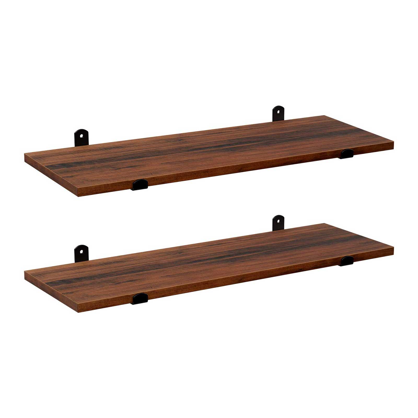 Wall Mounted Floating Shelves – MDF – Brown & Black – Set of 2, Retro Style, Max Capacity 15 kg Each