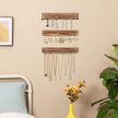 Wall-Mounted Jewellery Organisers – Wood – Rustic Brown – Set of 3 with Bracelet Rod and 30 Hooks