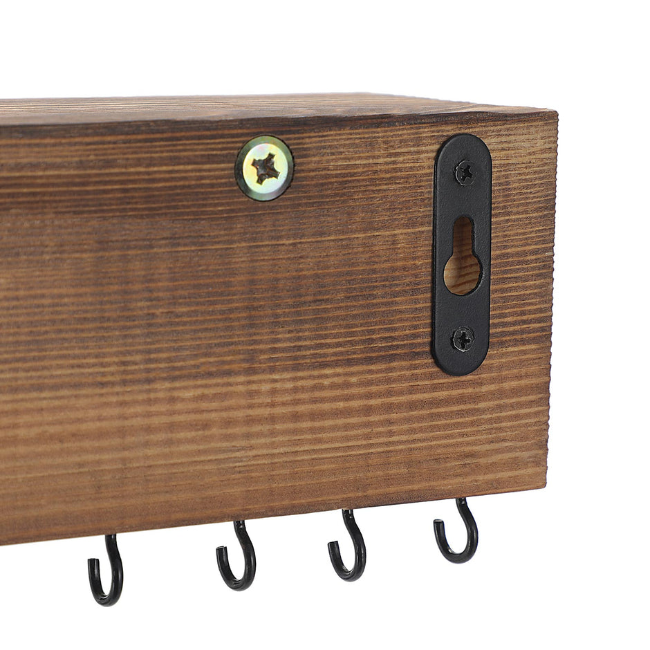 Wall-Mounted Jewellery Organiser – Wood – Rustic Brown – Display with Shelf and Hooks for Earrings and Bracelets