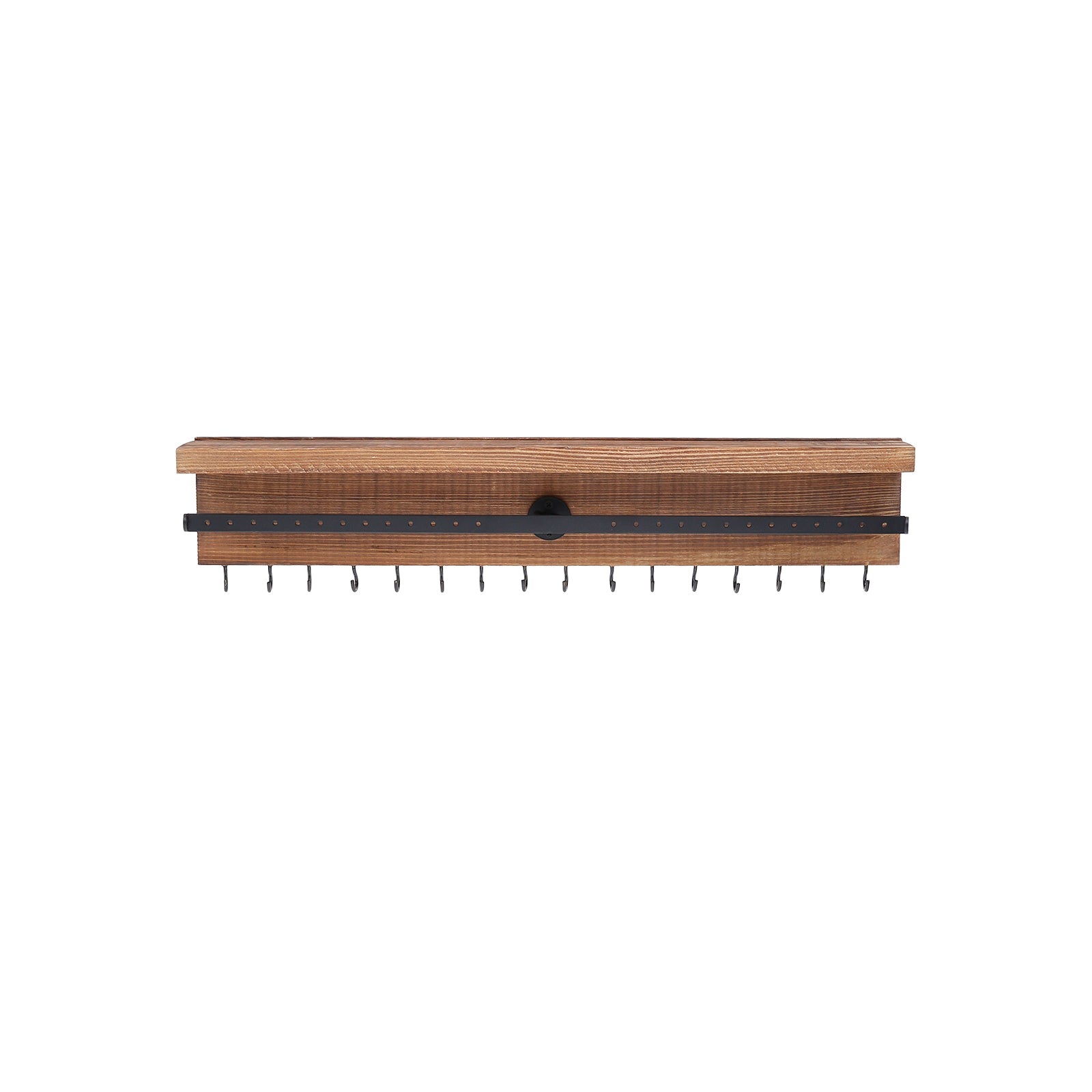 Wall-Mounted Jewellery Organiser – Wood – Rustic Brown – Display with Shelf and Hooks for Earrings and Bracelets