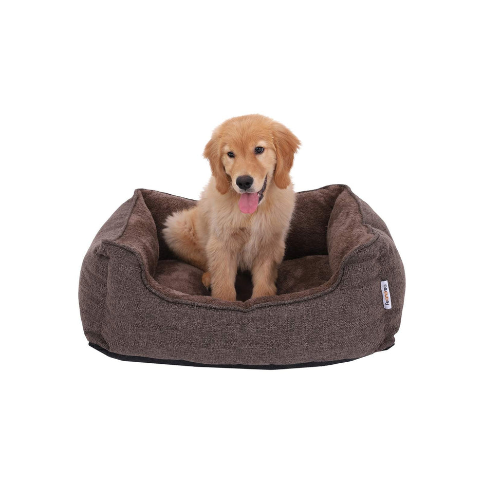 Dog Bed – Plush Fabric – Brown – Washable with Removable Cover