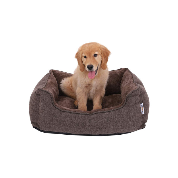 Dog Bed – Plush Fabric – Brown – Washable with Removable Cover