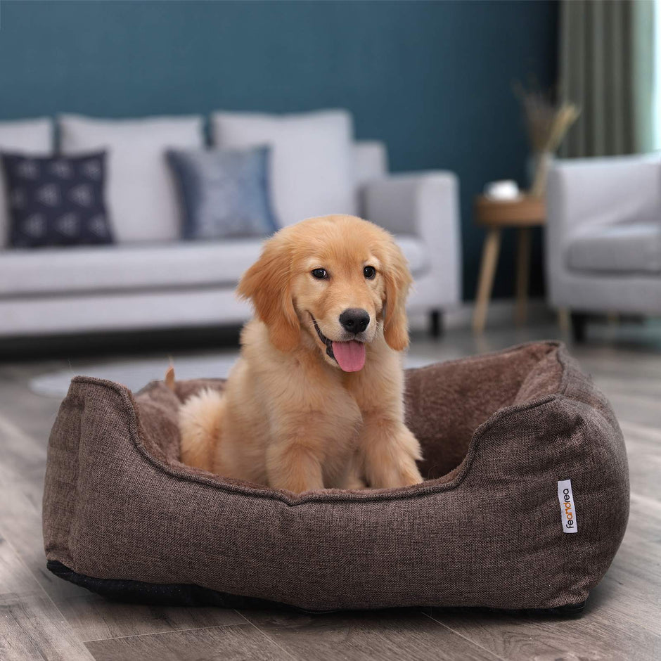 Dog Bed – Plush Fabric – Brown – Washable with Removable Cover